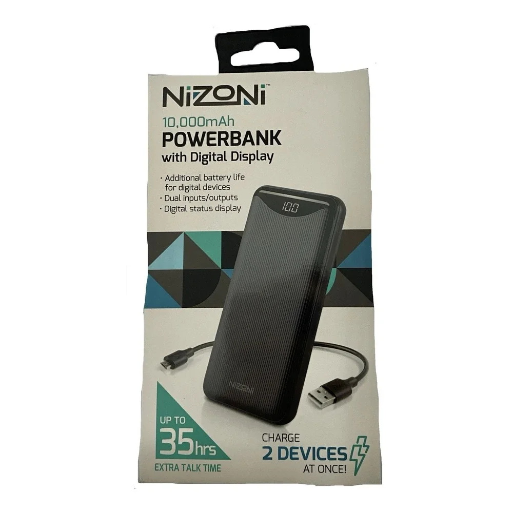 NiZONi 10000mAh Power‎ Bank Portable Charger with Digital Display Dual Output